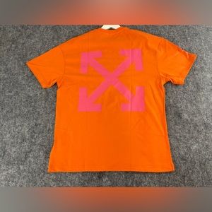 Off White Shirt Mens Large Orange Tee Short Sleeve Crew Neck n188